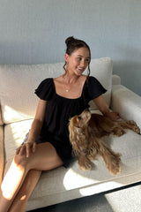 UNE PIECE-Ethereal Frill Top + Shorts Sleep Pyjama Set BLACK