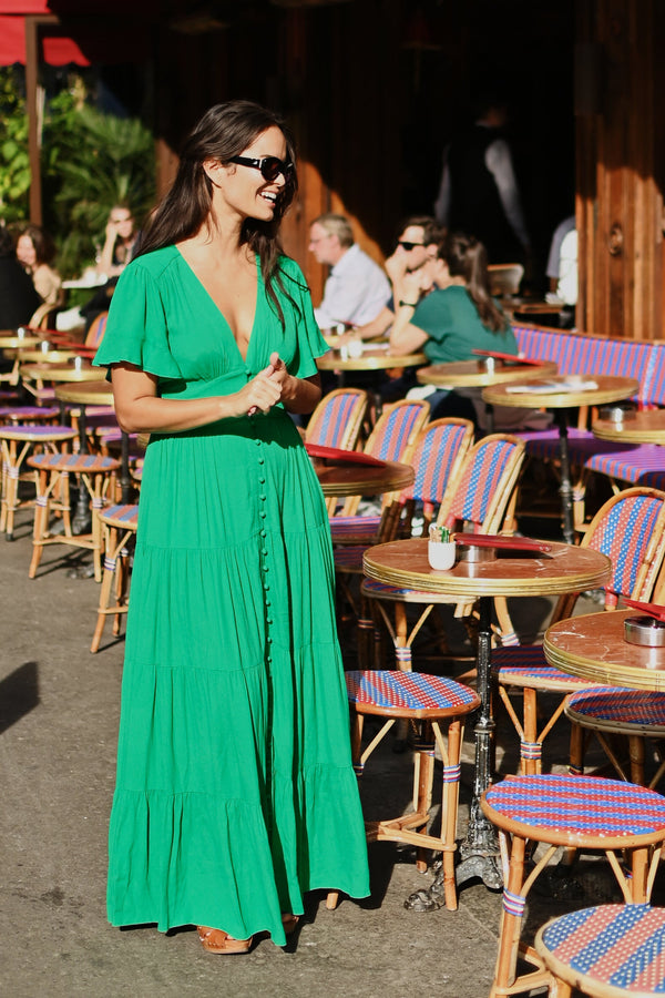 UNE PIECE-Floaty Sleeve Maxi Dress GREEN