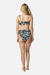 UNE PIECE-High-Cut High-Waisted Bikini Bottom DAISY SILHOUETTE BLACK