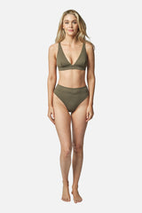 UNE PIECE-High-Cut High-Waisted Bikini Bottom KHAKI TEXTURE