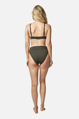 UNE PIECE-High-Cut High-Waisted Bikini Bottom KHAKI TEXTURE