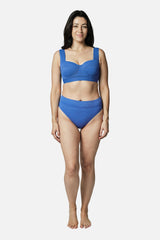 UNE PIECE-High-Cut High-Waisted Bikini Bottom SKY BLUE TEXTURE