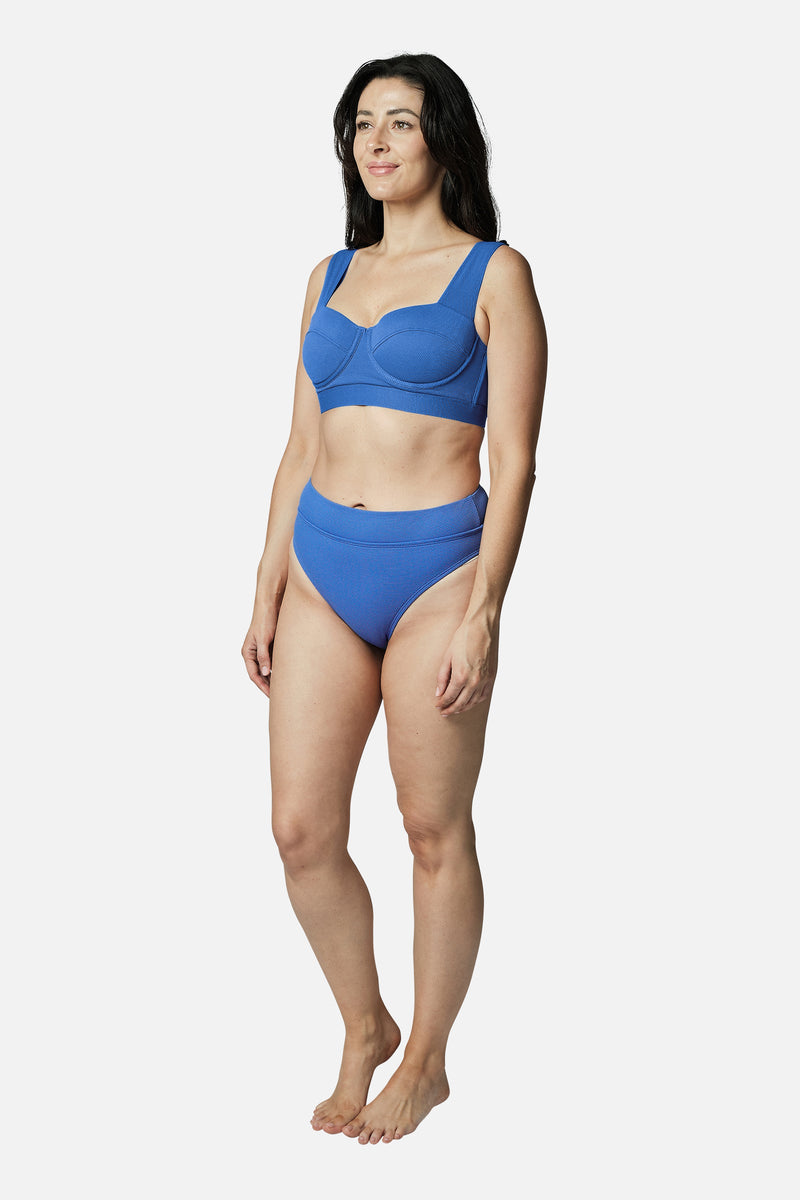 UNE PIECE-High-Cut High-Waisted Bikini Bottom SKY BLUE TEXTURE