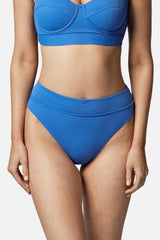 UNE PIECE-High-Cut High-Waisted Bikini Bottom SKY BLUE TEXTURE