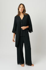 UNE PIECE-Lace Trim Modal Robe BLACK