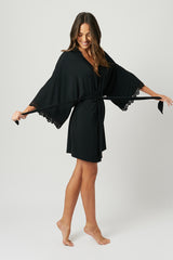 UNE PIECE-Lace Trim Modal Robe BLACK
