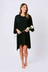 UNE PIECE-Lace Trim Modal Robe BLACK