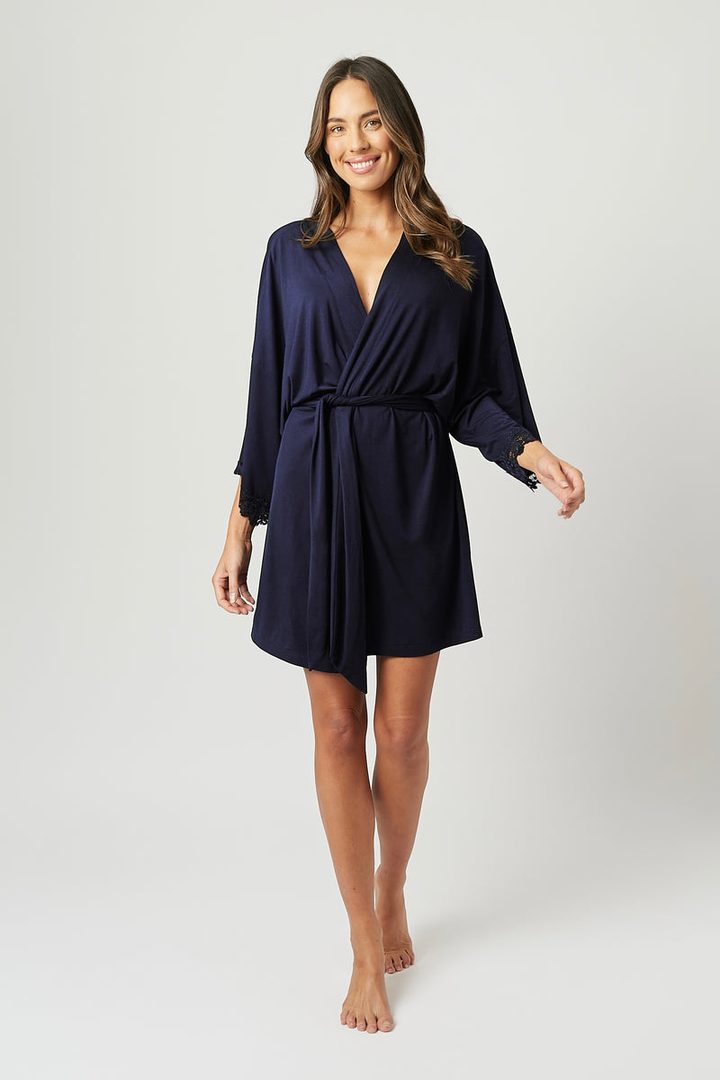 Micro Modal Robe Lace Trim Modal Robe NAVY – UNE PIECE US