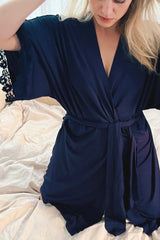 UNE PIECE-Lace Trim Modal Robe NAVY