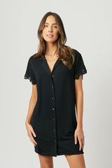 UNE PIECE-Lace Trim Sleep Shirt Nightie BLACK