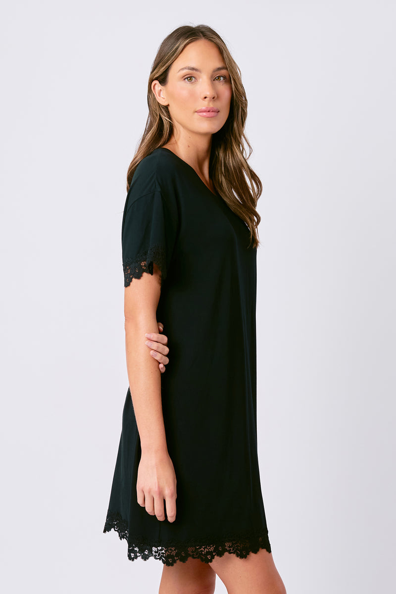 UNE PIECE-Lace Trim Sleep Tee Nightie BLACK