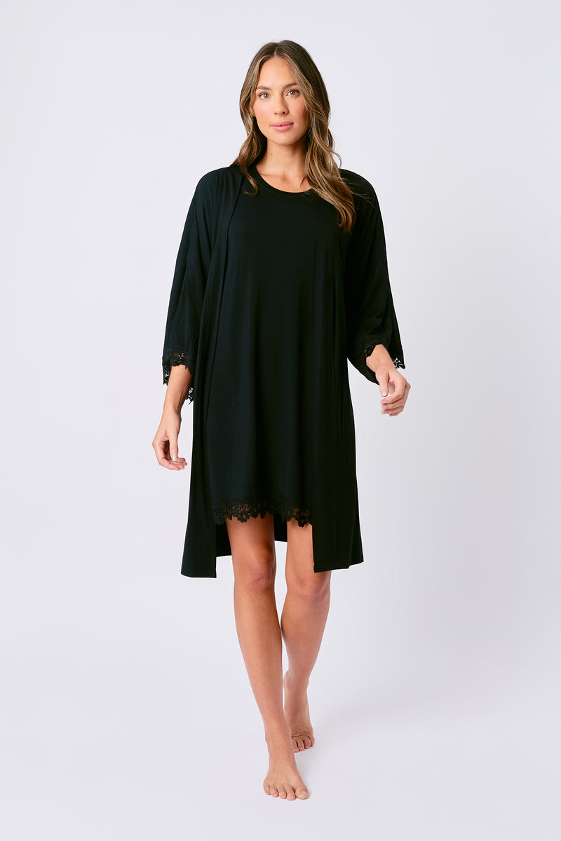 UNE PIECE-Lace Trim Sleep Tee Nightie BLACK