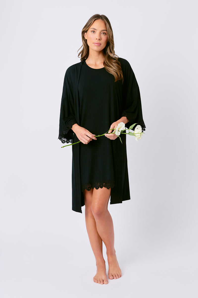 UNE PIECE-Lace Trim Sleep Tee Nightie BLACK