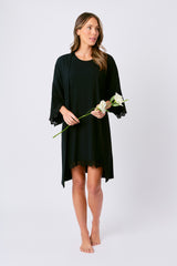 UNE PIECE-Lace Trim Sleep Tee Nightie BLACK
