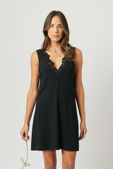 UNE PIECE-Lace Trim V-Neck Nightie BLACK