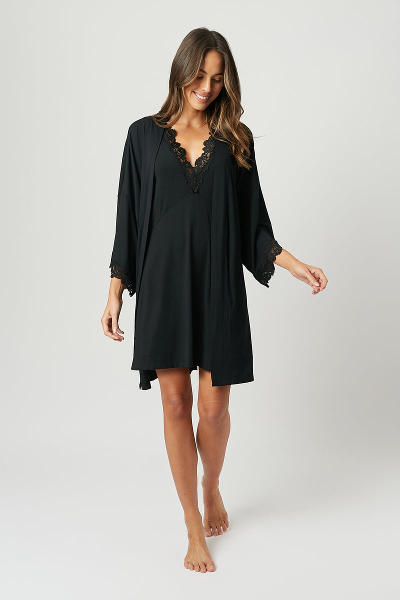 Lace Trim V-Neck Nightie BLACK – UNE PIECE US