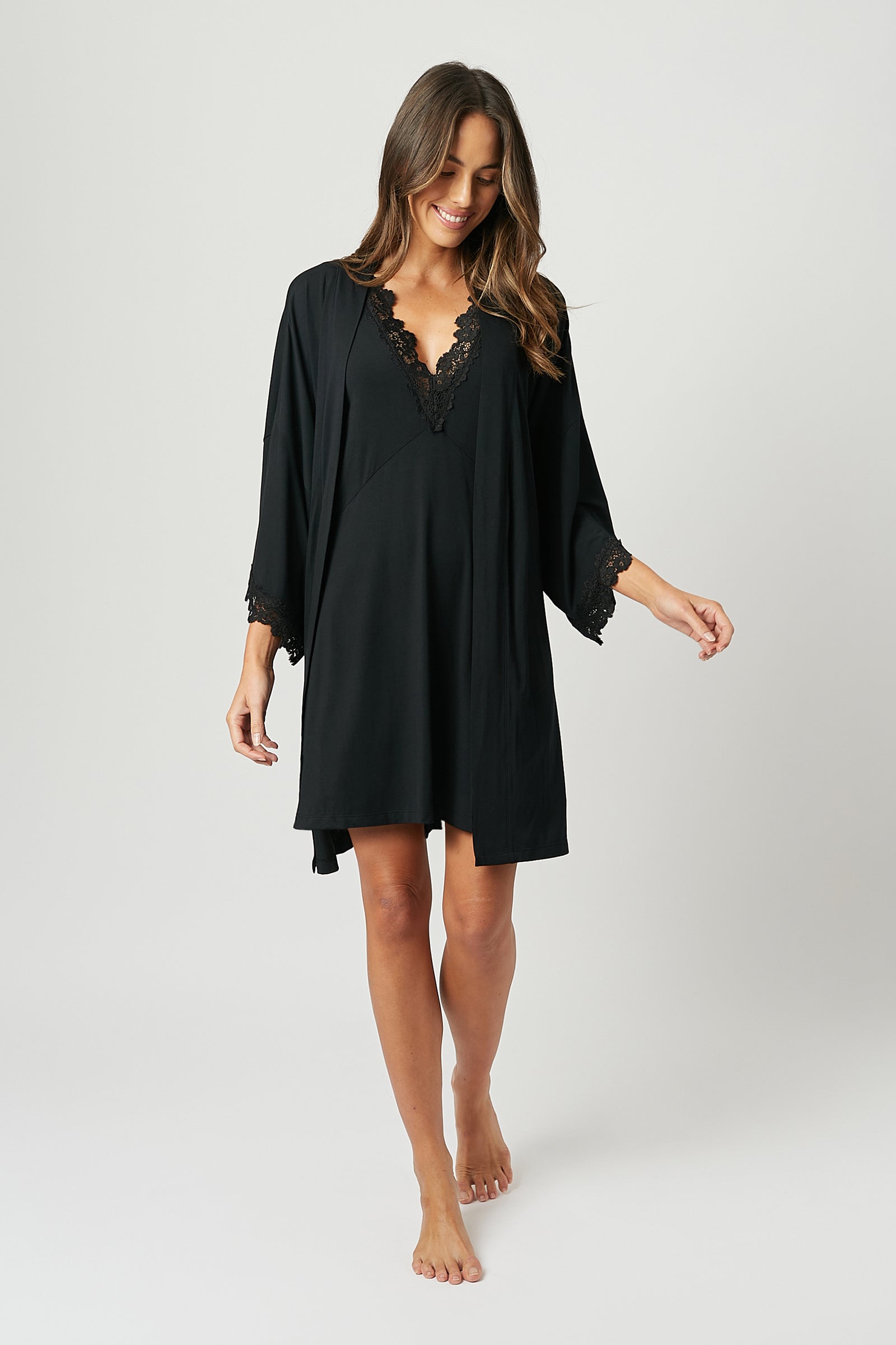Lace Trim V-Neck Nightie BLACK – UNE PIECE US
