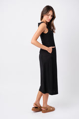 UNE PIECE-Linen Square Neck Midi Dress BLACK