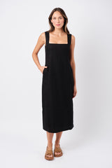 UNE PIECE-Linen Square Neck Midi Dress BLACK