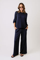 UNE PIECE-Lounge Long Sleeve Crew Neck Top NAVY
