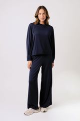 UNE PIECE-Lounge Long Sleeve Crew Neck Top NAVY