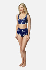 UNE PIECE-Never Say Never High-Waisted Bikini Bottom FREESIA SILHOUETTE NAVY