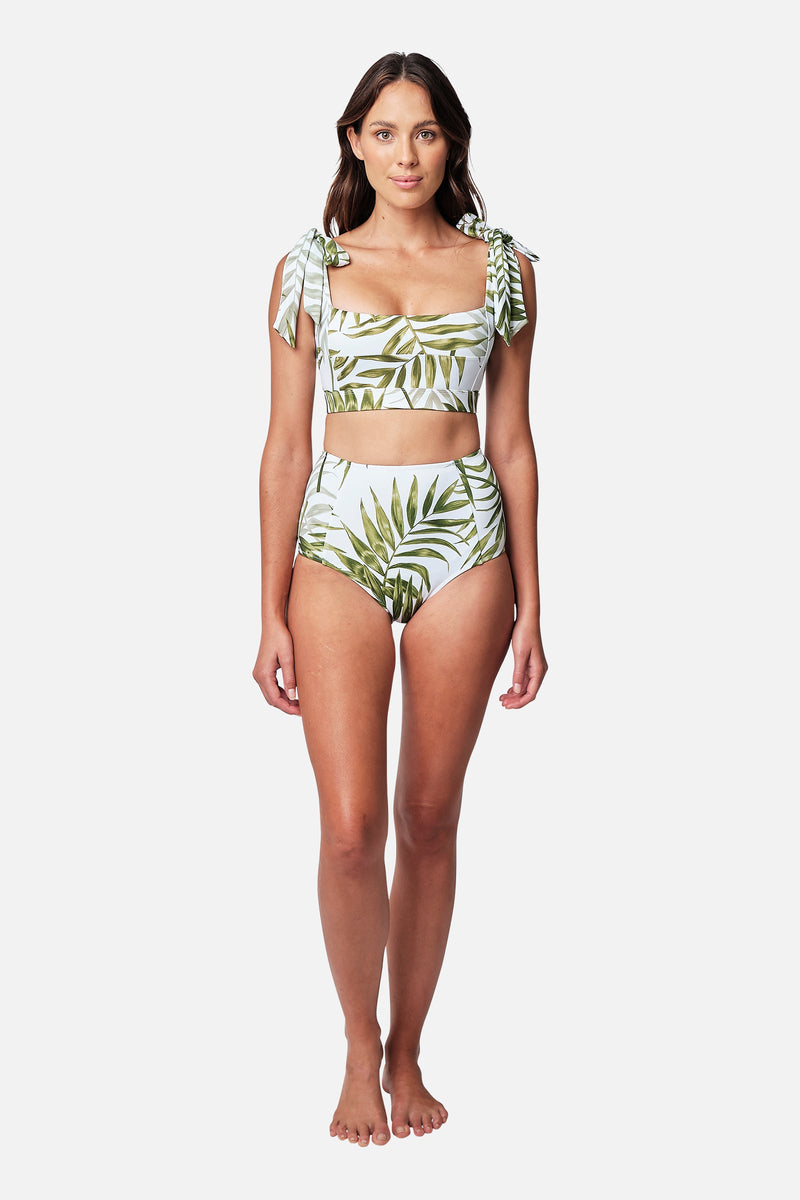 UNE PIECE-Never Say Never High-Waisted Bikini Bottom PALM WHITE