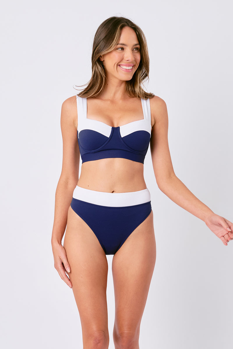UNE PIECE-Original Bustier Balconette Bikini Bralette NAVY MONOCHROME TEXTURE