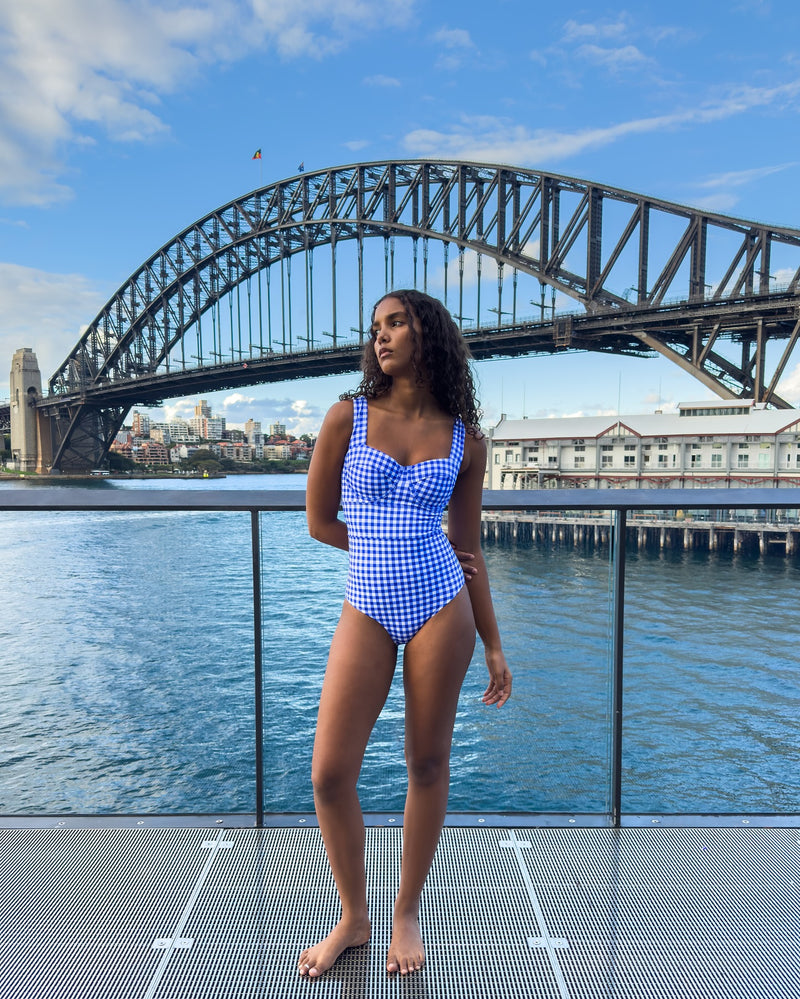 UNE PIECE-Original Bustier Balconette One Piece COBALT BLUE GINGHAM