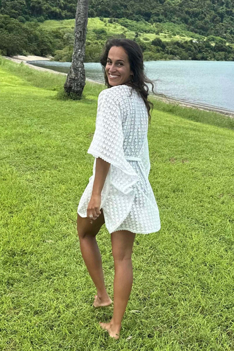 Scalloped Lace Kaftan White S/M