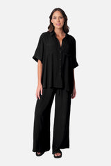 UNE PIECE-Short Sleeve Button-Up Shirt BLACK