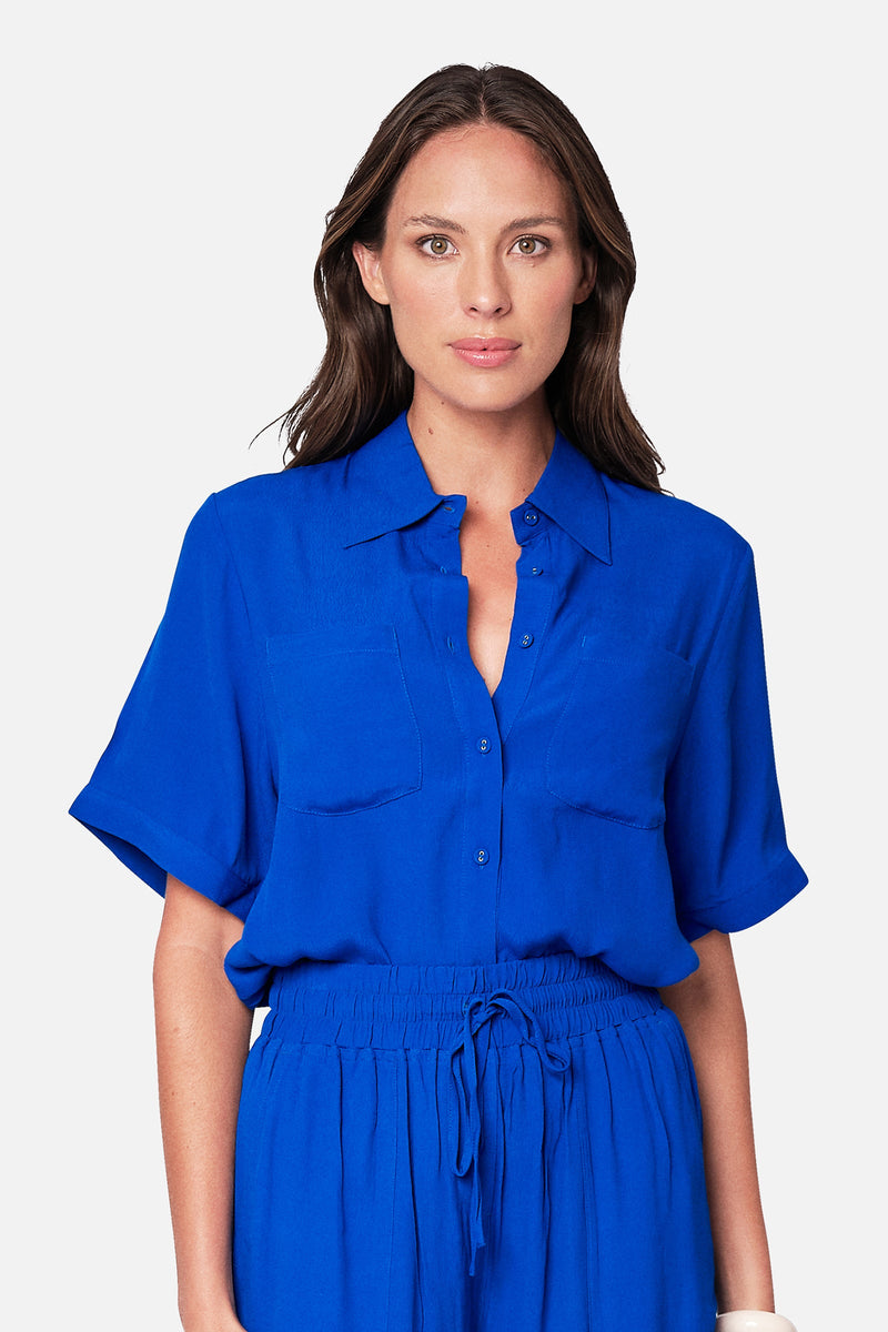UNE PIECE-Short Sleeve Button-Up Shirt WATEGOS BLUE