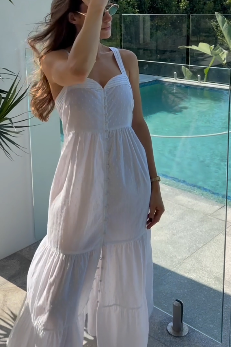 UNE PIECE-Sweetheart Neckline Maxi Dress WHITE DOBBY