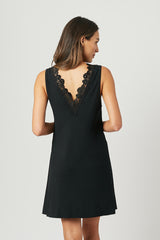 UNE PIECE US-(Bundle) Lace Trim V-Neck Nightie + Modal Robe BLACK