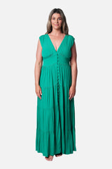 UNE PIECE-V-Neck Tiered Maxi Dress GREEN