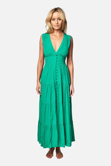 UNE PIECE-V-Neck Tiered Maxi Dress GREEN
