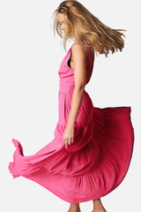 UNE PIECE-V-Neck Tiered Maxi Dress PINK