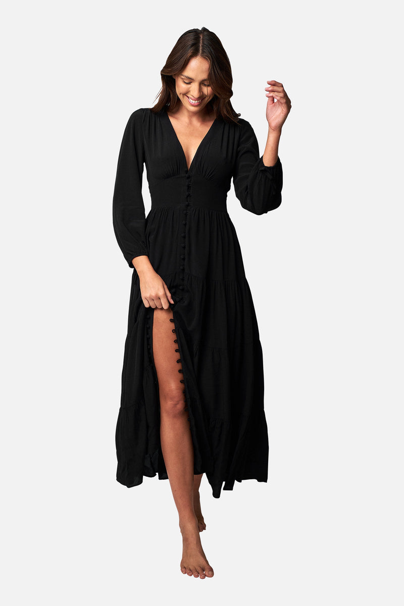 Long Sleeve Maxi Dress BLACK-UNE PIECE